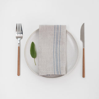 Grey Blue Wide Stripe Linen Napkins Set of 2 