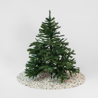 Winter Berries on Light Natural Linen Christmas Tree Skirt 1