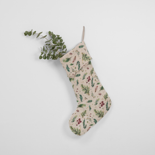 Winter Berries on Light Natural Linen Christmas Stocking 2