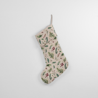 Winter Berries on Light Natural Linen Christmas Stocking 1