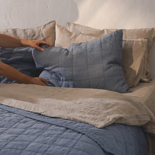 Blue Fog Quilted Blanket + Blue Fog Quilted Pillow Sham + Melange Duvet Cover + Melange Pillowcase 1 
