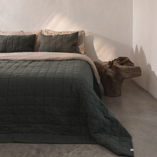 Forest Green Quilted Blanket + Forest Green Quilted Pillow Sham + Melange Duvet Cover + Melange Pillowcase 4 