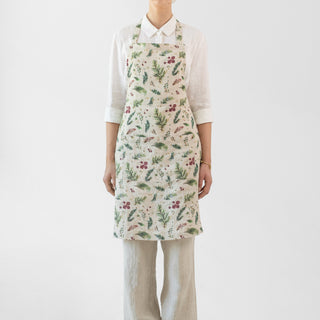 Winter Berries on Light Natural Linen Daily Apron 1