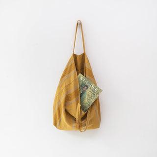 Amber Bronze Stripes Linen Big Bag - Linen Tales 