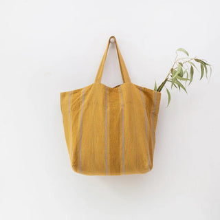 Amber Bronze Stripes Linen Big Bag - Linen Tales 