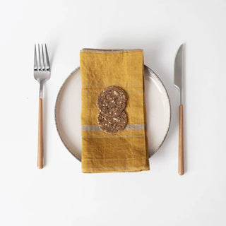 Amber Bronze Stripes Linen Napkins Set of 2 - Linen Tales 1