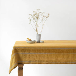 Amber Bronze Stripes Linen Tablecloth - Linen Tales 