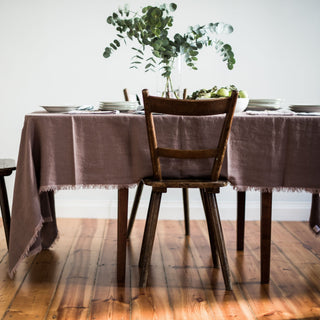 Ashes of Roses Linen Tablecloth with Fringes - Linen Tales 