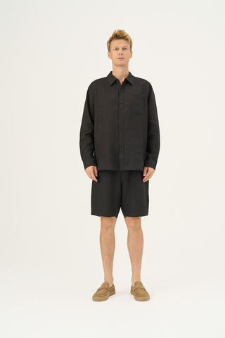 Black Linen Amabilis Shorts - Linen Tales Global 3