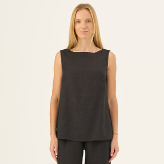Black Linen Audrey Top - Linen Tales Global 