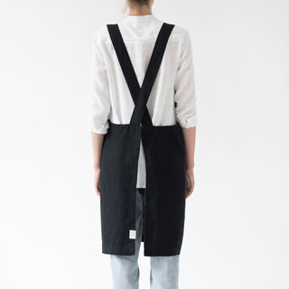 Black Linen Crossback Apron - Linen Tales 3