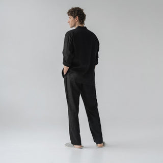 Black Linen Currant Loungewear Set - Linen Tales 