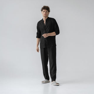 Black Linen Currant Loungewear Set - Linen Tales 