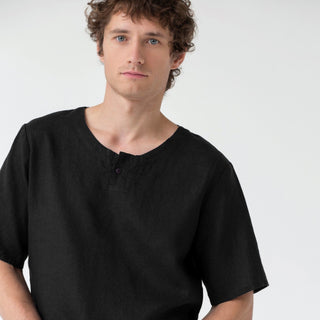 Black Linen Fern Pyjama Set - Linen Tales 