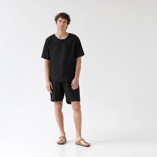 Black Linen Fern Pyjama Set - Linen Tales 