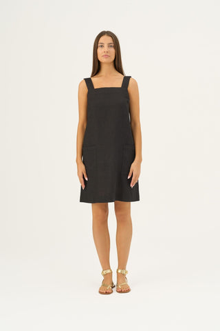 Black Linen Fughetta Dress - Linen Tales Global 