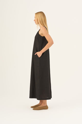 Black Linen Fugue Dress - Linen Tales Global 