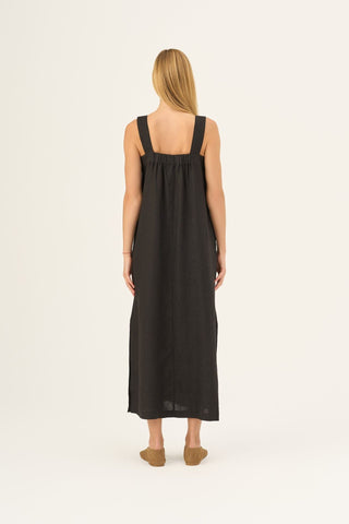 Black Linen Fugue Dress - Linen Tales Global 3