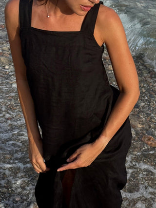 Black Linen Fugue Dress - Linen Tales 5