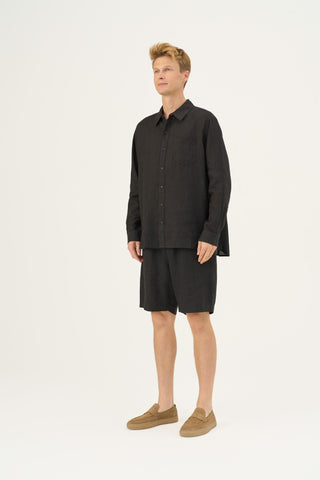 Black Linen Larch Shirt - Linen Tales Global 3