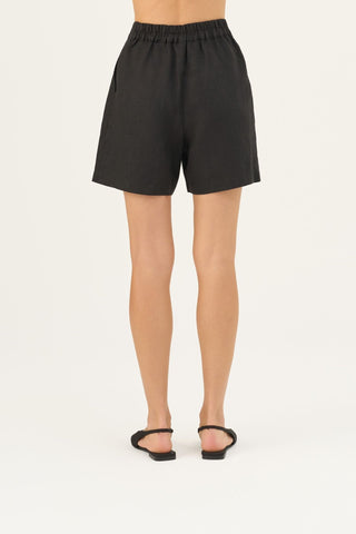 Black Linen Mirabilis Shorts - Linen Tales Global 6