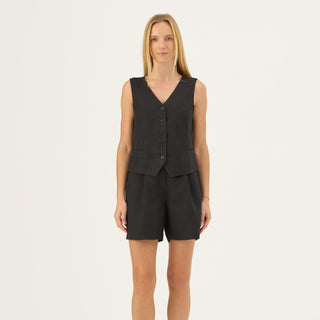 Black Linen Mirabilis Shorts - Linen Tales Global 1