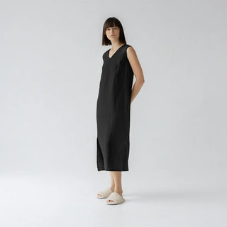 Black Linen Nasturtium Nightdress - Linen Tales 