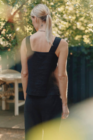 Black Linen Polka Top - Linen Tales 