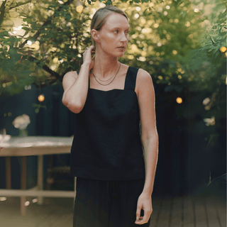 Black Linen Polka Top - Linen Tales 