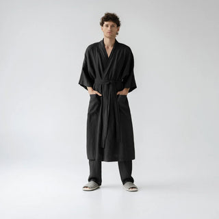 Black Linen Summer Bathrobe - Linen Tales 1