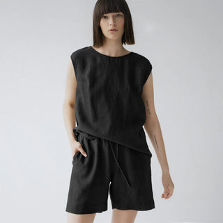 Black Linen Verbena Pyjama Set - Linen Tales 