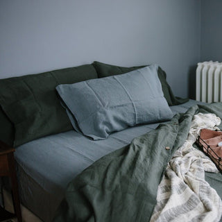 Blue Fog Linen Fitted Sheet - Linen Tales 