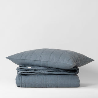 Blue Fog Linen Quilted Blanket - Linen Tales 3