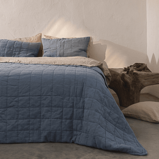 Blue Fog Linen Quilted Blanket - Linen Tales 