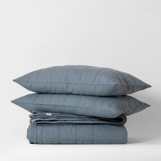 Blue Fog Linen Quilted Blanket - Linen Tales 4