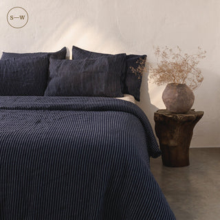 Blue Stripe Linen Duvet Cover Set - Linen Tales 1