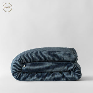 Blue Stripe Linen Duvet Cover - Linen Tales 