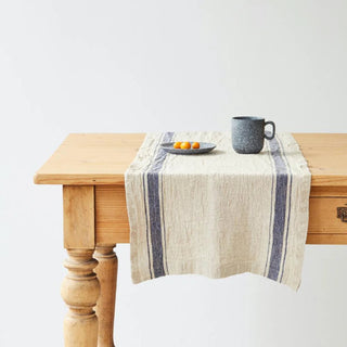 Blue Stripe Vintage Linen Table Runner - Linen Tales 