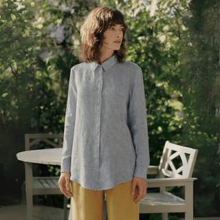 Blue White Stripes Linen Azalea Shirt - Linen Tales 5