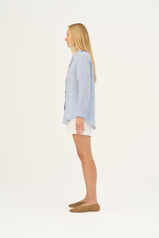 Blue White Stripes Linen Azalea Shirt - Linen Tales Global 3