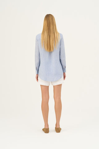 Blue White Stripes Linen Azalea Shirt - Linen Tales Global 4