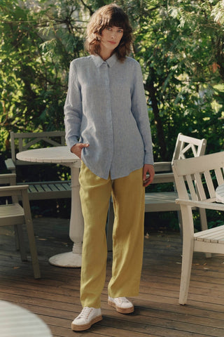 Blue White Stripes Linen Azalea Shirt - Linen Tales 8