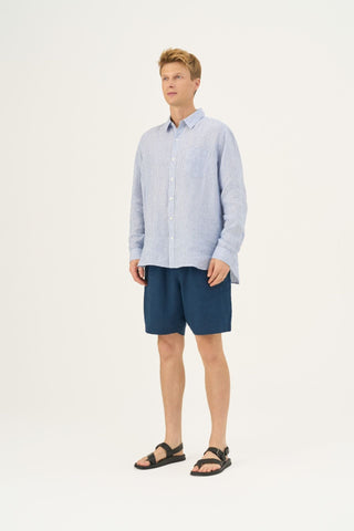 Blue White Stripes Linen Larch Shirt - Linen Tales Global 2