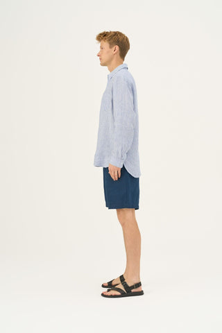 Blue White Stripes Linen Larch Shirt - Linen Tales Global 3