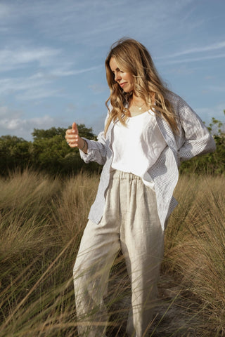 Blue White Stripes Linen Larch Shirt - Linen Tales 6