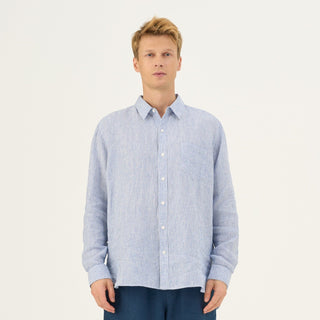 Blue White Stripes Linen Larch Shirt - Linen Tales Global 1
