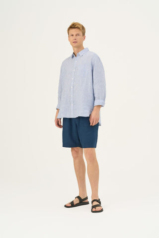 Blue White Stripes Linen Larch Shirt - Linen Tales Global 5