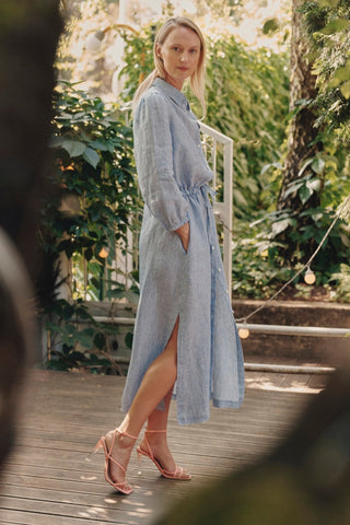 Blue White Stripes Linen Rhapsody Dress - Linen Tales 4