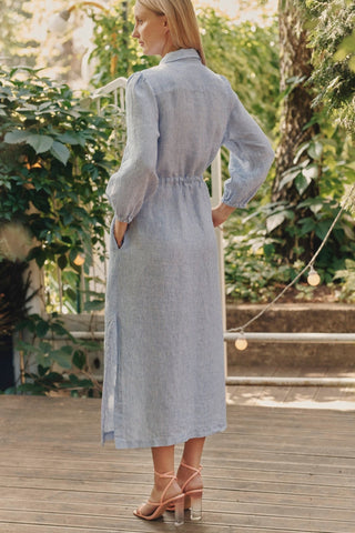 Blue White Stripes Linen Rhapsody Dress - Linen Tales 5
