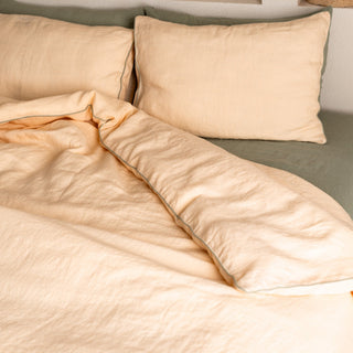 Brazilian Sand Linen Duvet Cover Set with Sage Piping - Linen Tales Global 3
